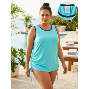 Swim 365 Blue Ruched Side Swim Tank Top Plus Size 18/20 Sleeveless NWT.